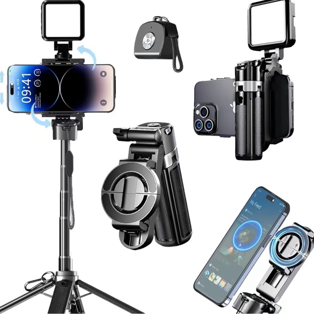 Smartphone Vlogging Kit with LED Light - Black Mini Tripod